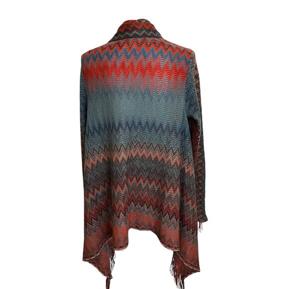 Maurices Aztec Cardigan XL Rust Blue Fringe Cascade Open Boho Sweater Duster - Picture 7 of 10